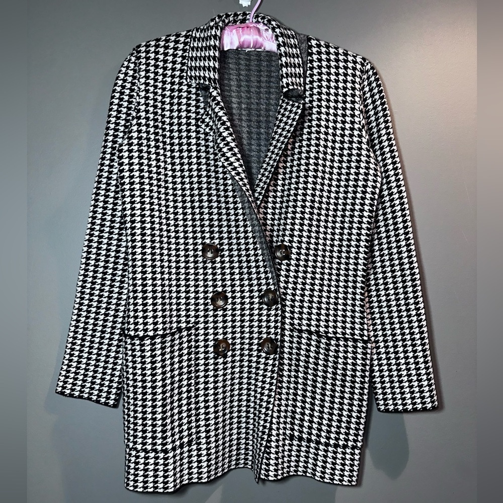 Marled Houndstooth Coatigan Jacket Soft Double Breasted Knit Size S - Picture 3 of 10